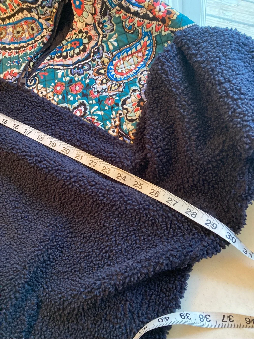 Vera Bradley Navy Sherpa Pullover with Teal Paisley Yoke - Picture 6 of 9